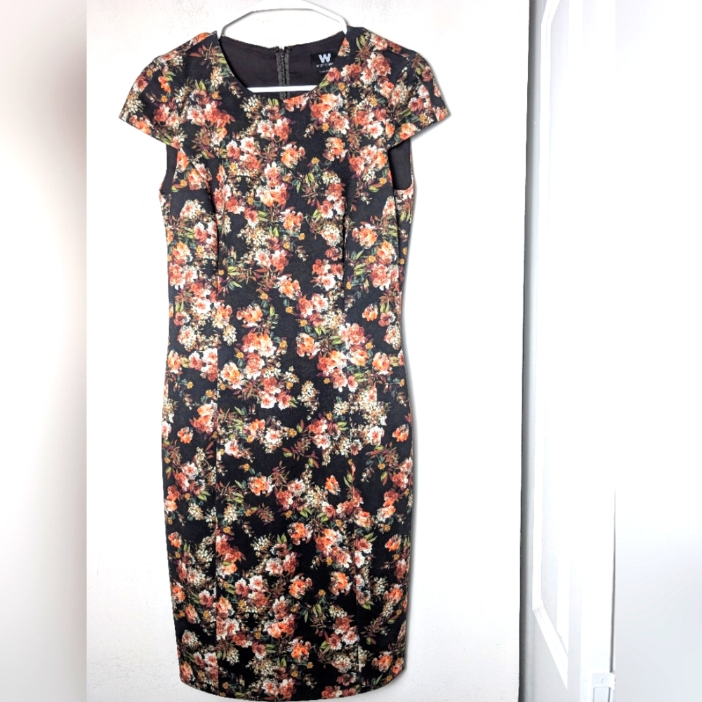 W By Worth Dress Black Floral Cap Sleeve Orange Sz 2
